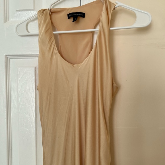 Banana republic satin gold cream midi dress like new size   6 altered - Picture 3 of 5